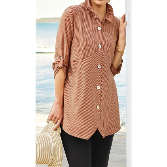 Soft Surroundings Sasha Orange Stripe Button Up Tunic Top Plus Size 1X Lagonlook - Picture 3 of 12